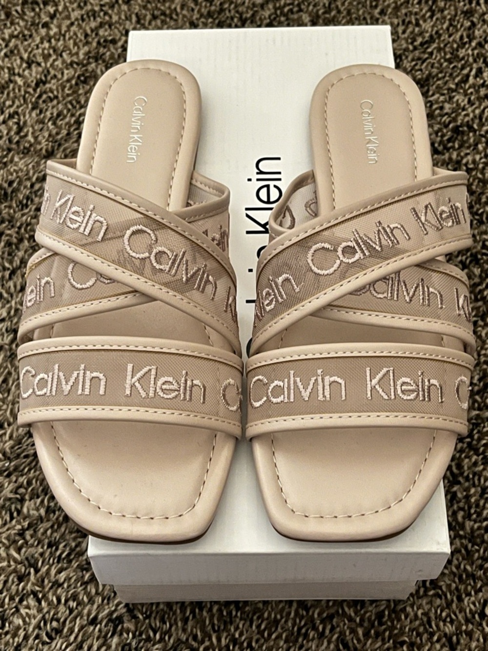 Calvin Klein Women’s Bestina Slide Sandals Natural Color Size -7.5M